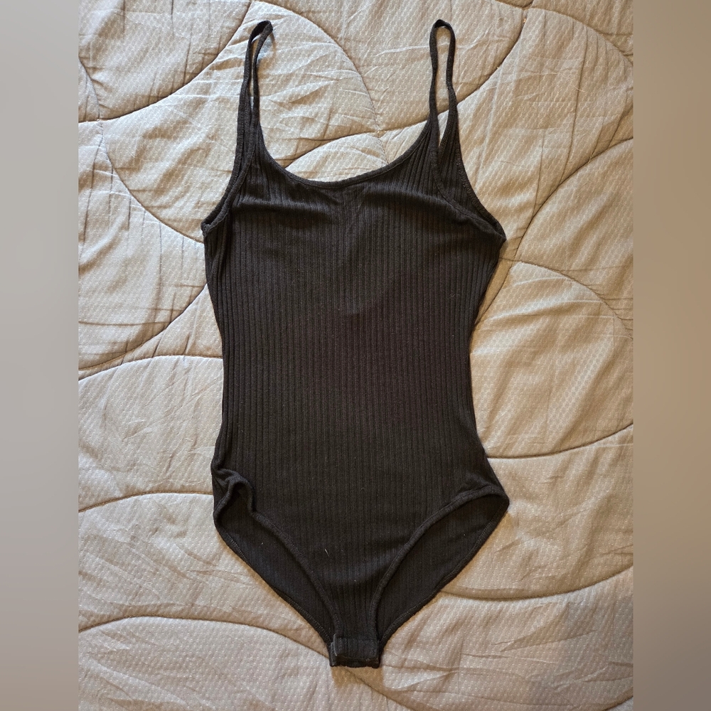 Urban Outfitters Charcoal Ribbed Bodysuit